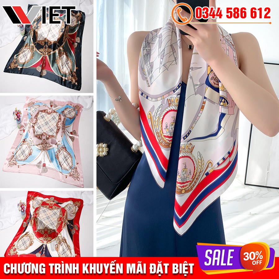 Khăn Lụa Satin Vuông 90x90 cm Turban Quàng Cổ, Áo Khăn Yếm Bandana Thời Trang