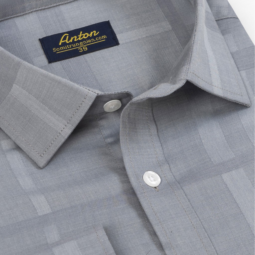 Áo Sơ Mi Nam Công Sở Trung Niên Anton Somianton Dài Tay Màu Xám Ghi Họa Tiết Kẻ Caro - AT202