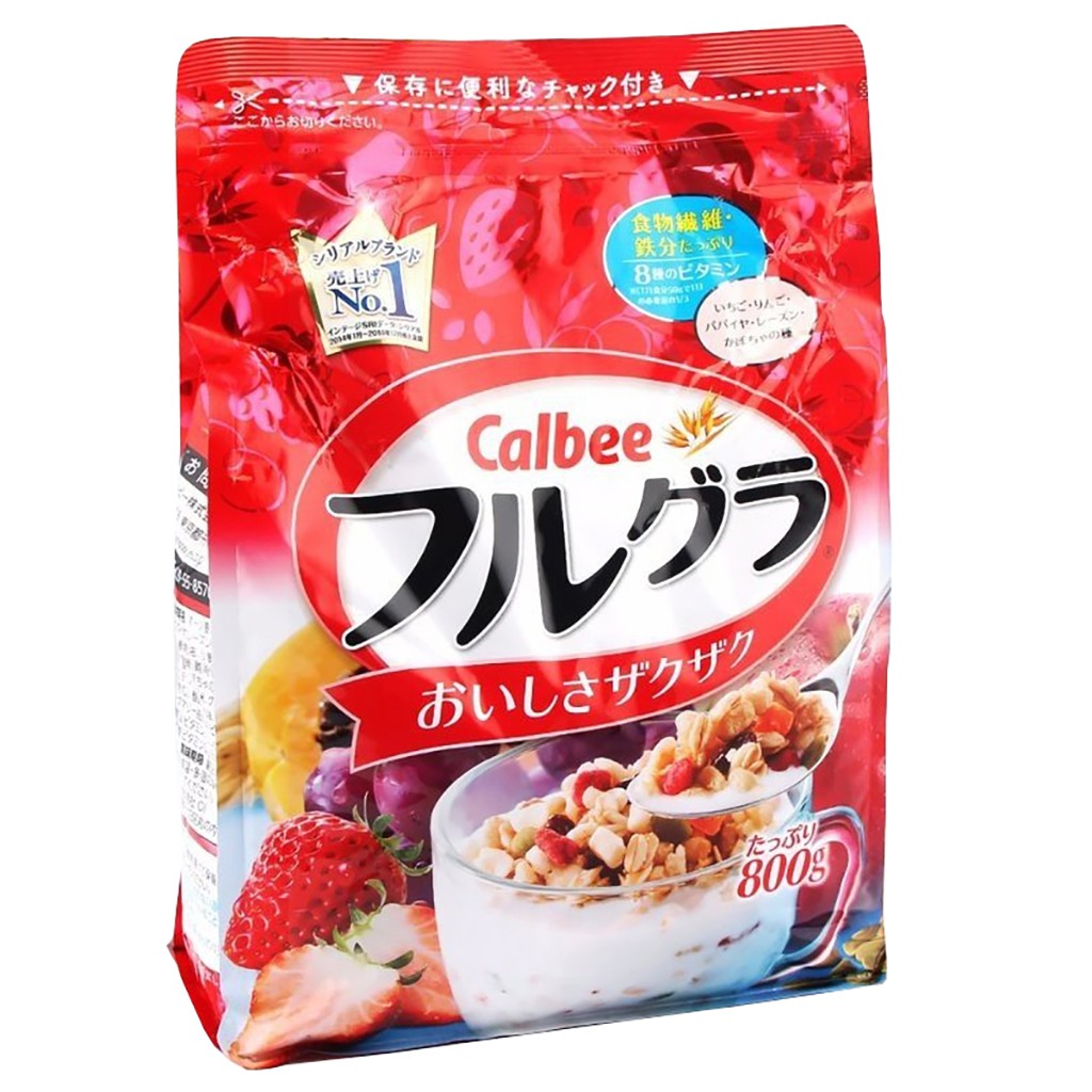 [Mã hoàn 8% đơn 199K] Ngũ Cốc Dinh Dưỡng Sấy Khô Dạng Hạt Cao Cấp Calbee Fruit Granola Cereal Gói 800g màu đỏ/ trắng