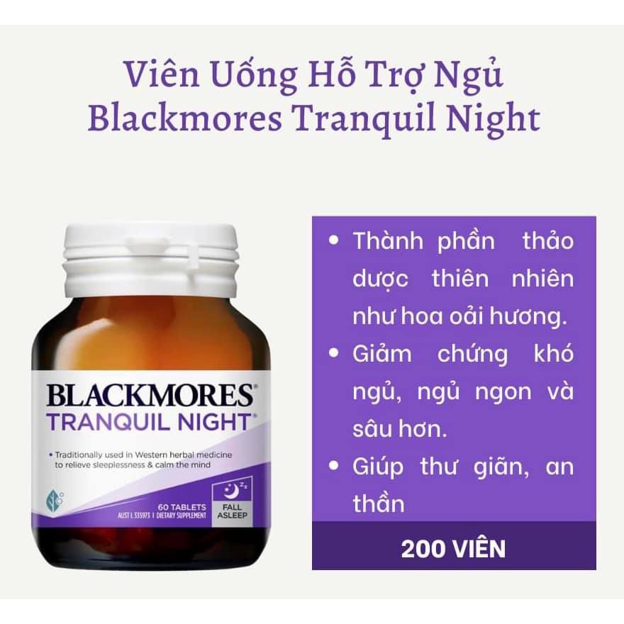Viên Uống Giảm Stress, Lo Lắng Giúp Ngủ Ngon [CHÍNH HÃNG] Blackmores Tranquil Night - 60 Viên