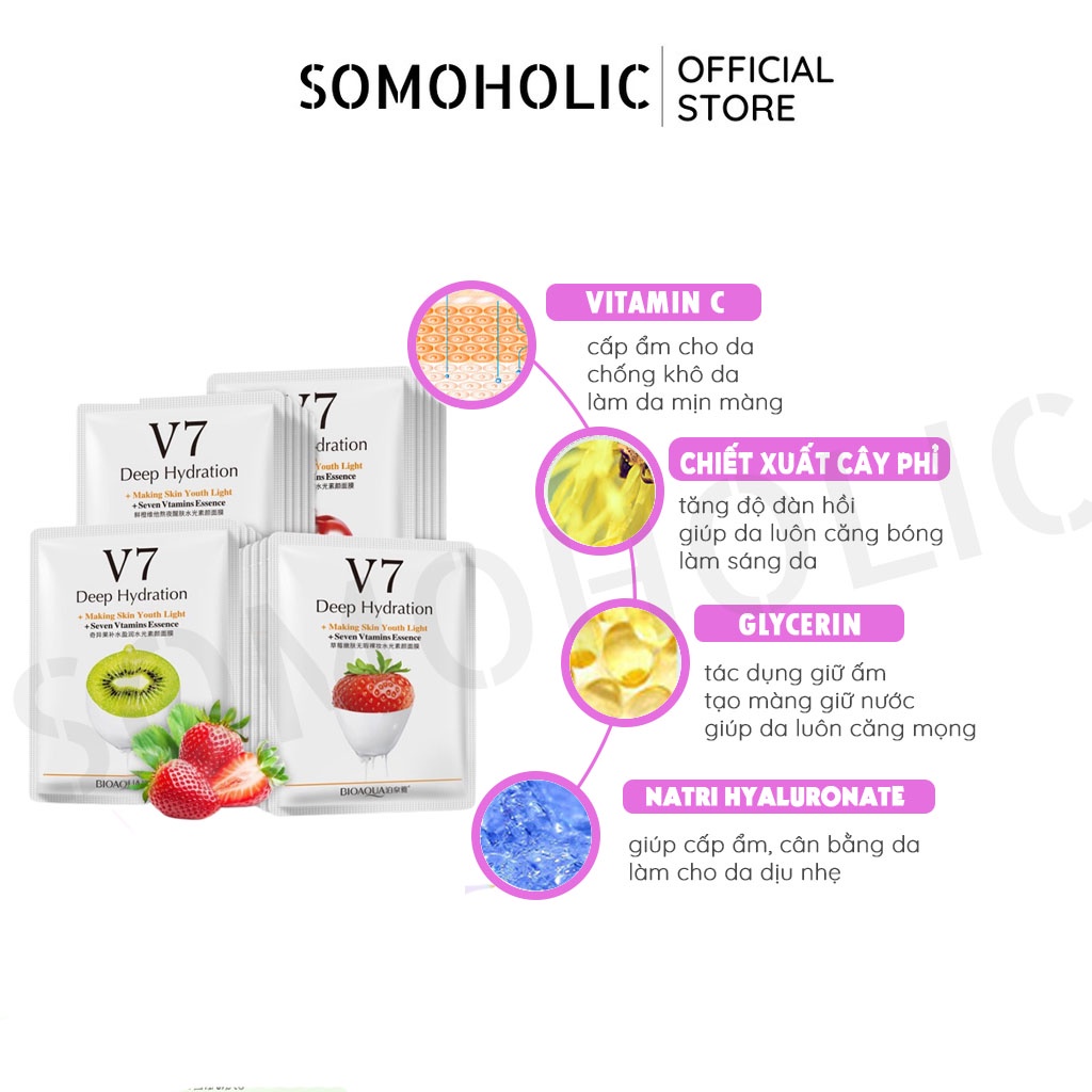 Mặt nạ dưỡng da giấy cấp ẩm dưỡng trắng da giảm thâm nội địa trung Bioaqua V7 Somoholic MSK6