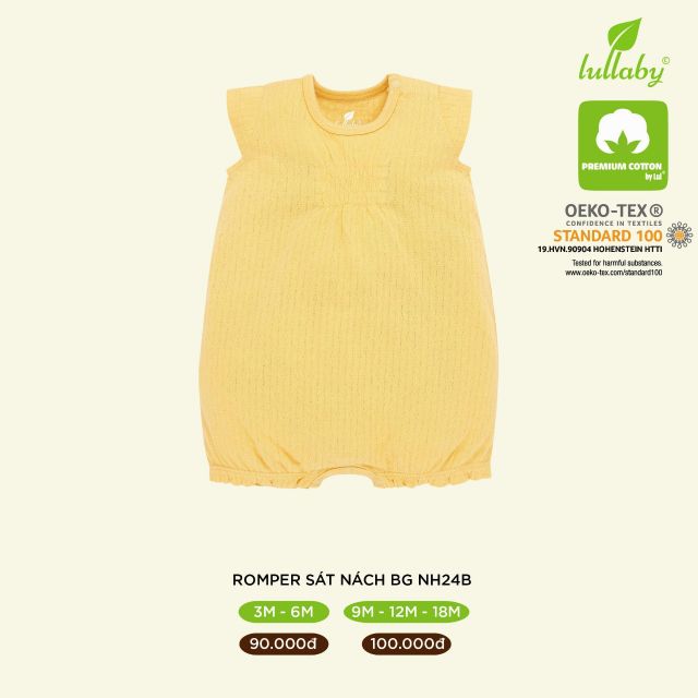 Romper sát nách Lullaby cotton vân thoáng bé trai, bé gái mềm mịn