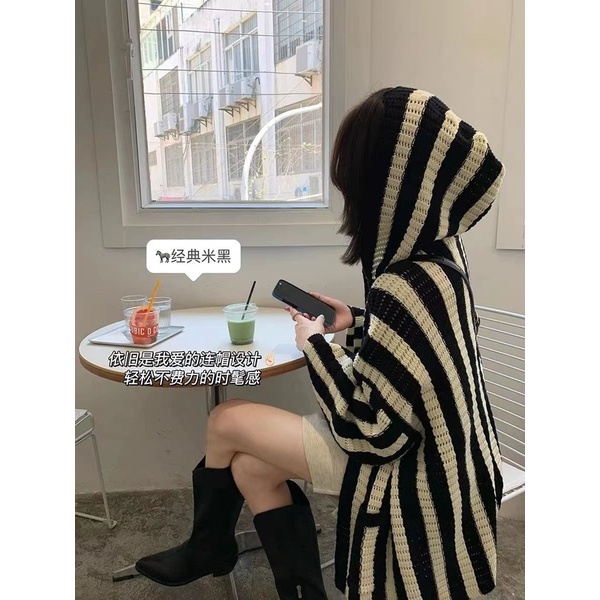 Áo Khoác Cardigan Dệt Kim Tay Dài Cổ Chữ V Hoạ Tiết Kẻ Sọc Thời Trang Mùa Thu Cho Phái Nữ