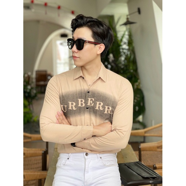 Áo sơ mi nam nữ dài tay chất liệu vải đũi in chữ BURB, DIO, phong cách thời trang công sở tinh tế và sang trọng