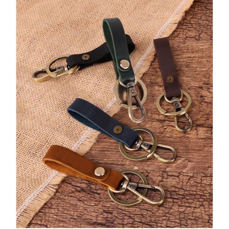 Móc chìa Khoá Da Bò Thật - Handmade 100% - Khoá Đồng _DN5021