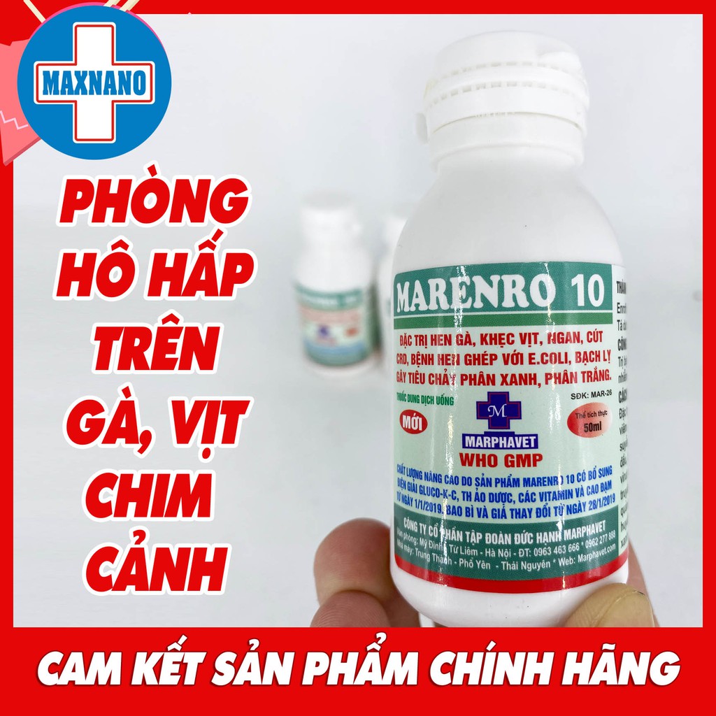 Hộp 50ml MARENRO 10 lọ Chuyên dùng cho gà đá, chim cảnh, thú cảnh, thỏ con