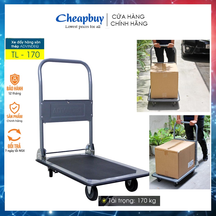 Xe đẩy hàng 4 bánh gấp gọn chở 170kg nhập khẩu Advindeq TL-170 ( bánh xe có chốt hãm, khay đựng dụng cụ) bảo hành 1 năm