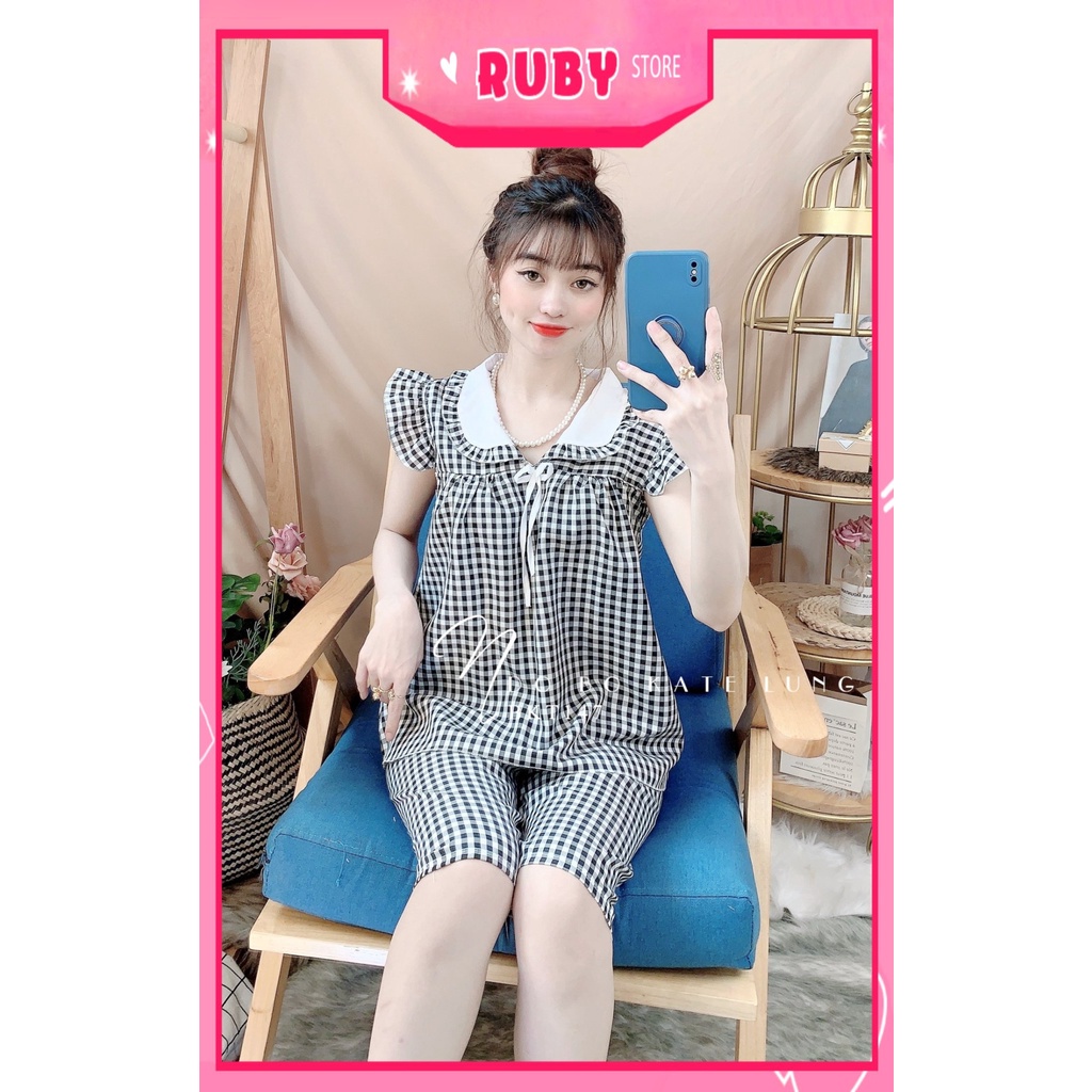 Đồ bộ nữ mặc nhà chất kate mềm mát in họa tiết caro dễ thương BKT147
