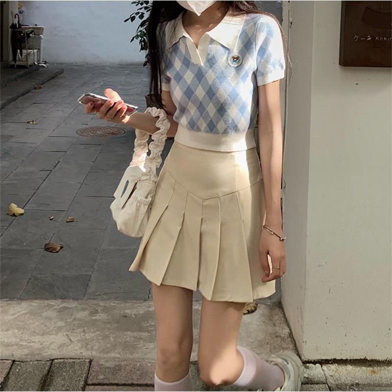 Áo croptop XIAOZHAINV tay ngắn cổ chữ V họa tiết kẻ sọc thiết kế thời trang mùa hè dễ thương dành cho nữ