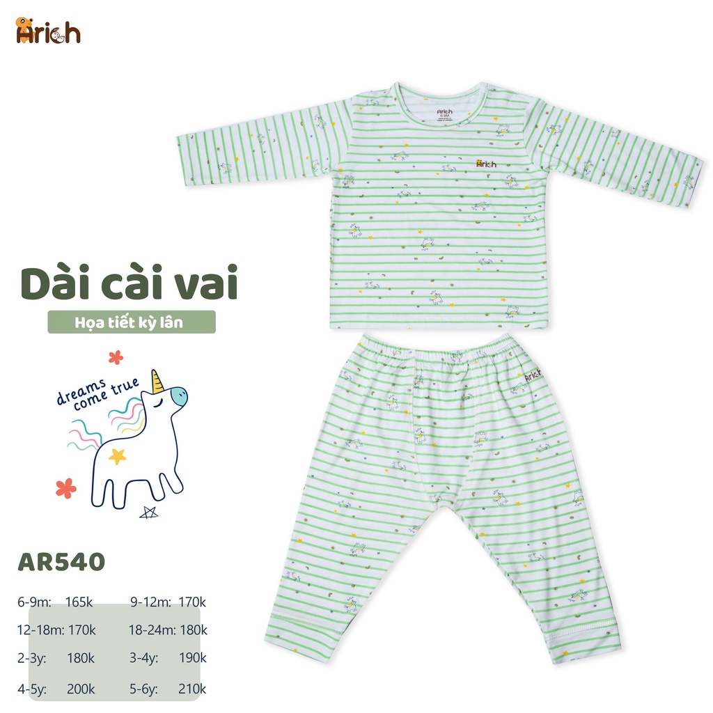 { CHÀO THU} Bộ quần áo dài cài vai Arich size từ 6 tháng đến 6 tuổi