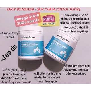 Omega 3-6-9 Healthy Care Ultimate Của Úc, Omega 3-6-9,hộp 200 viên [HÀNG CHÍNH HÃNG - DATE MỚI]