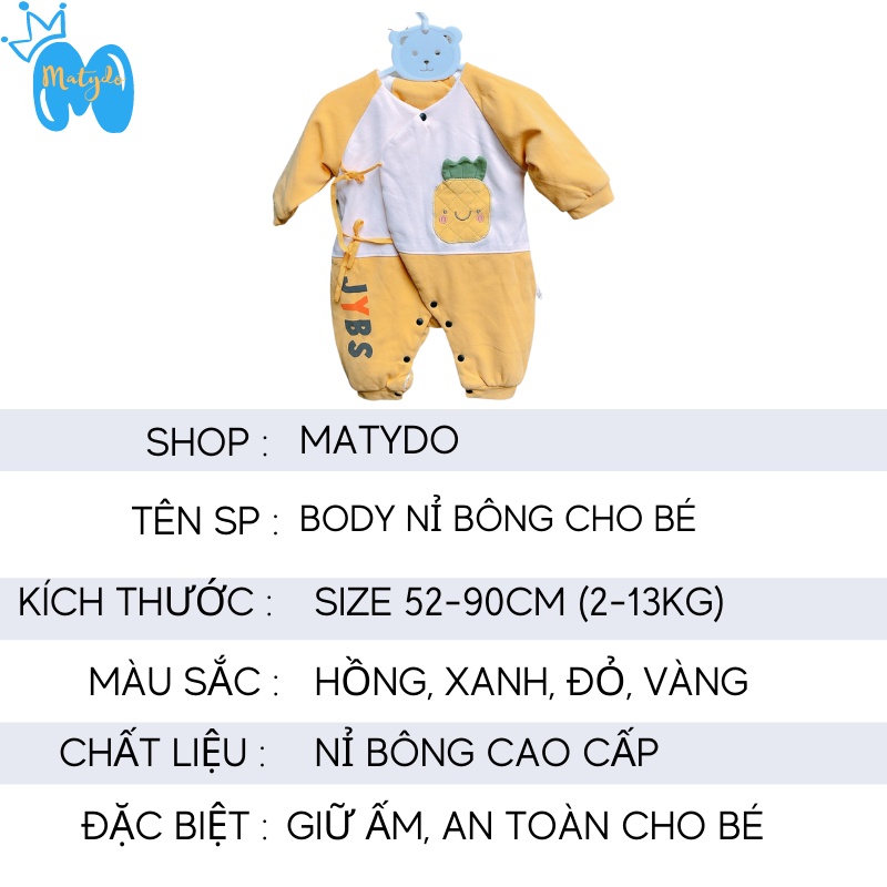 Bodysuit cho bé nỉ bông dài tay MATYDO cho trẻ sơ sinh đồ bộ liền thân trẻ em từ 3-13kg