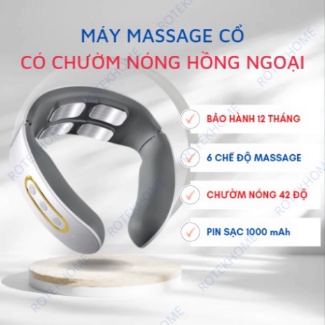 Máy massage cổ vai gáy cao cấp, CÓ CHƯỜM NÓNG 42 độ C - 4 đầu tiếp xúc, 6 chế độ mat xa, 9 cường độ
