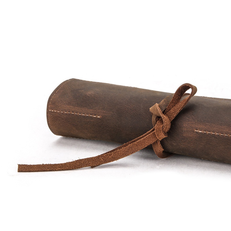 Túi Đựng Bút Bằng Da Thật Dạng Cuộn Phong Cách Retro