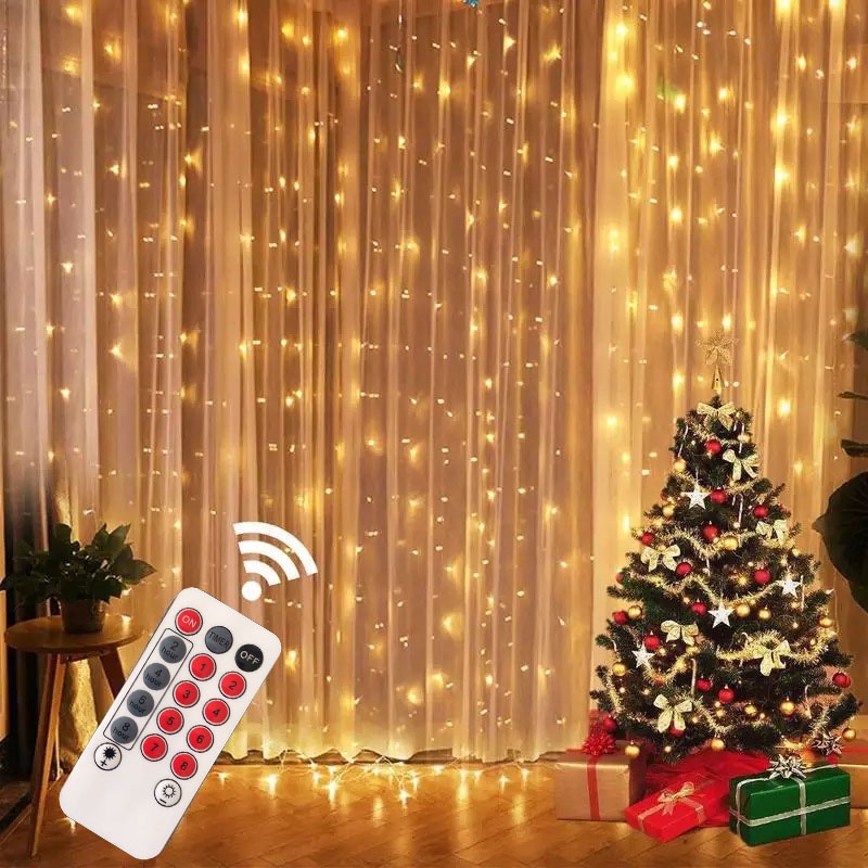 Rèm Cửa Dây Đèn Bóng USB Trang Trí Giáng Sinh Năm Mới 2023 Beautiful Night 100/200/300LED USB Power Remote Control Curtain Copper Wire Light Fairy Christmas Garland Christmas Decoration for Home Christmas Ornaments Xmas Gifts New Year 2023
