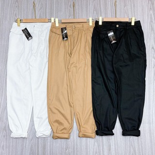 Quần baggy kaki nữ khóa kéo Basic