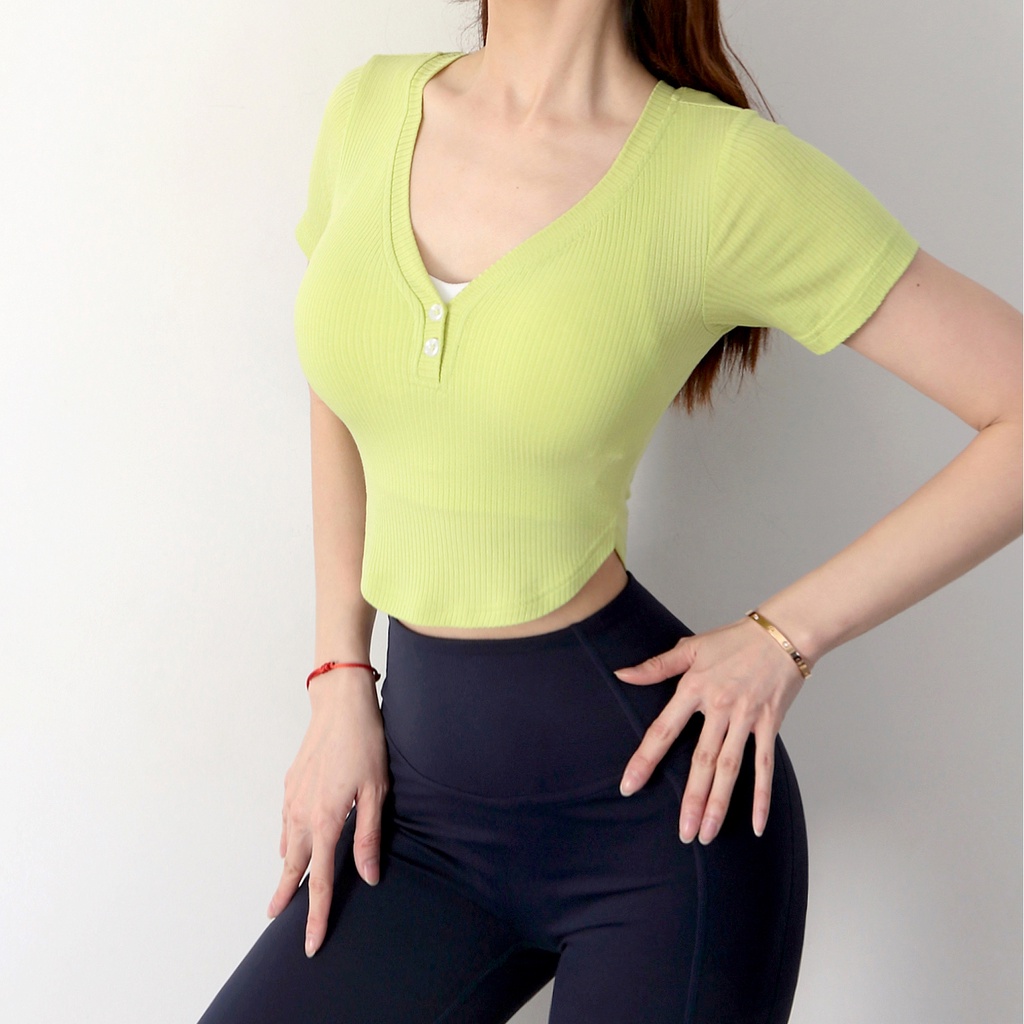 Áo thun thể thao ANRAN ngắn tay cổ chữ V thời trang cho nữ