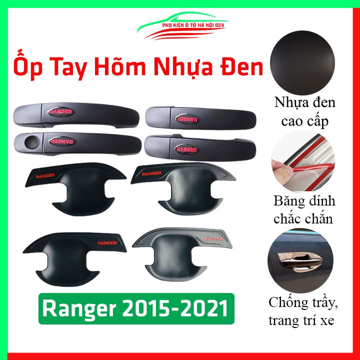 Ốp tay hõm nhựa đen Ranger 2016-2021 sáng bóng chống trầy bảo vệ cửa xe ô tô