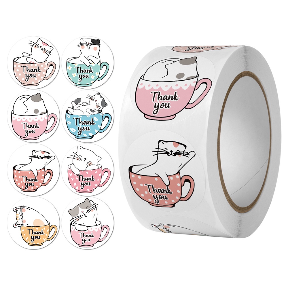 Giá Xưởng - 500 Tem dán cảm ơn Sticker Thank You tròn 25mm sticker xinh xắn cuộn
