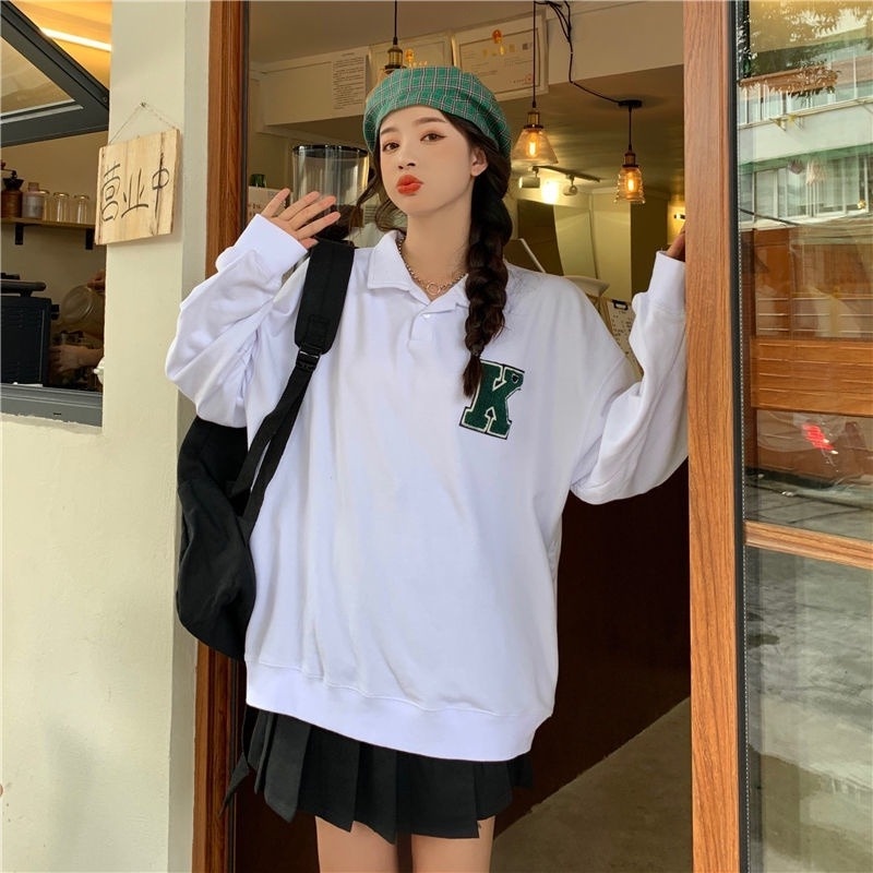 Áo Sweater có cổ in chữ phong cách Retro cá tính