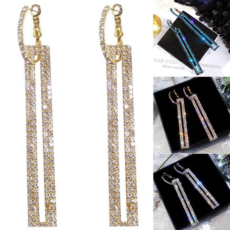 Khuyên tai dài đính đá phong cách Hàn Quốc thanh lịch cho nữ