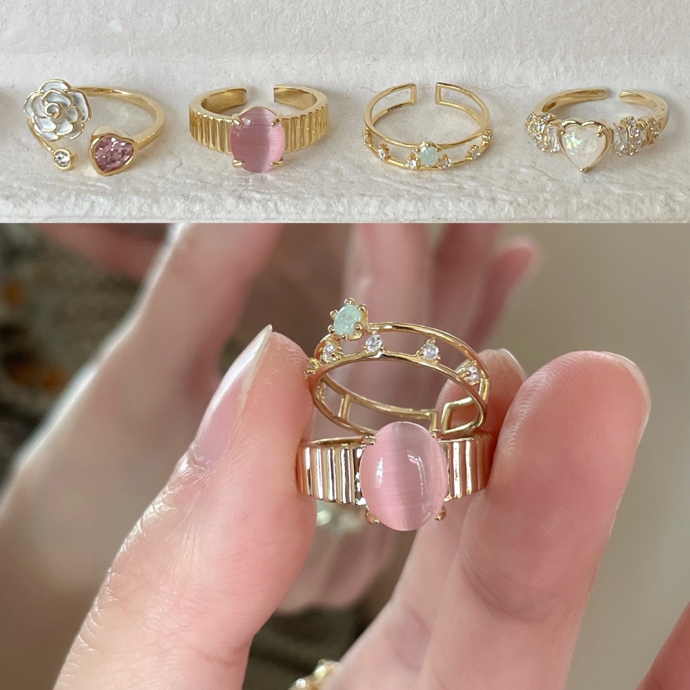 Nhẫn Đính Đá Opal Màu Hồng Thiết Kế Tinh Tế Thời Trang Cao Cấp