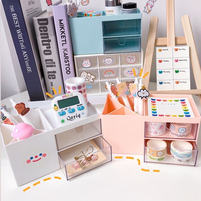 Khay kệ để bàn đựng đồ cá nhân tặng sticker