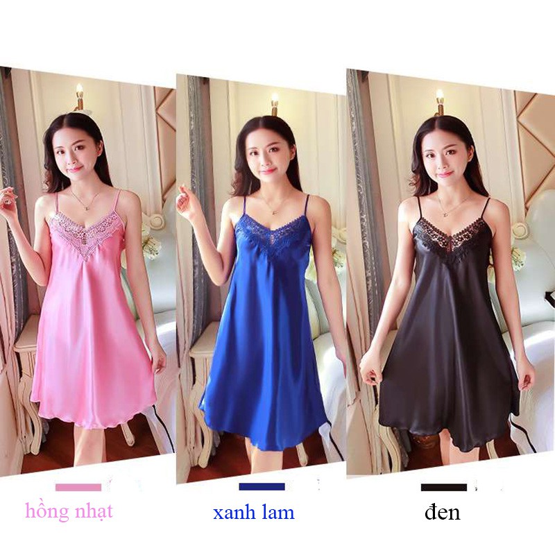 Váy Ngủ Lụa Thái Ren Ngực Chân Lượn Sóng VAY19meomeo