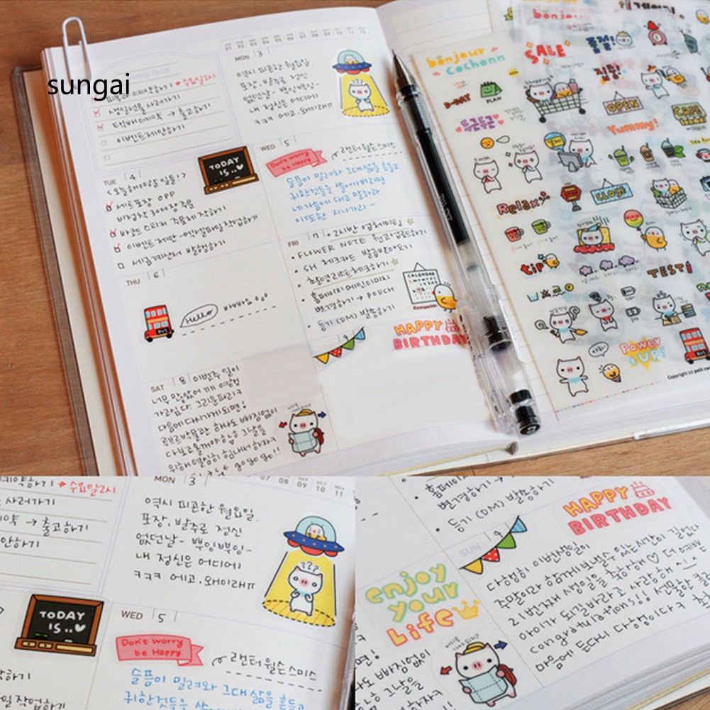 Set 6 Tấm Nhãn Dán Trang Trí Sổ Lưu Niệm Hình Chú Heo Xinh Xắn