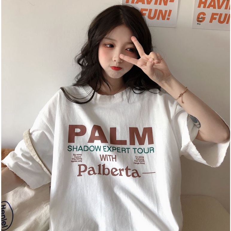 ÁO THUN, ÁO PHÔNG TAY LỠ NAM NỮ UNISEX OVERSIZE, ÁO PHÔNG FORM RỘNG PALM M87
