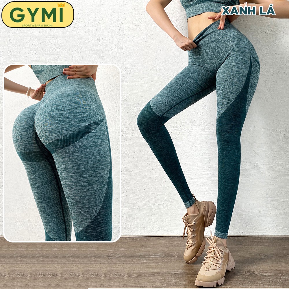 Quần tập gym nữ chun mông GYMI QD25 dáng legging yoga phối màu loang lưng cao nâng mông thể thao