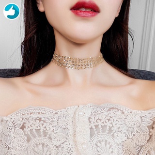 Vòng Cổ Choker Đính Kim Sa Lấp Lánh Thời Trang Cho Nữ