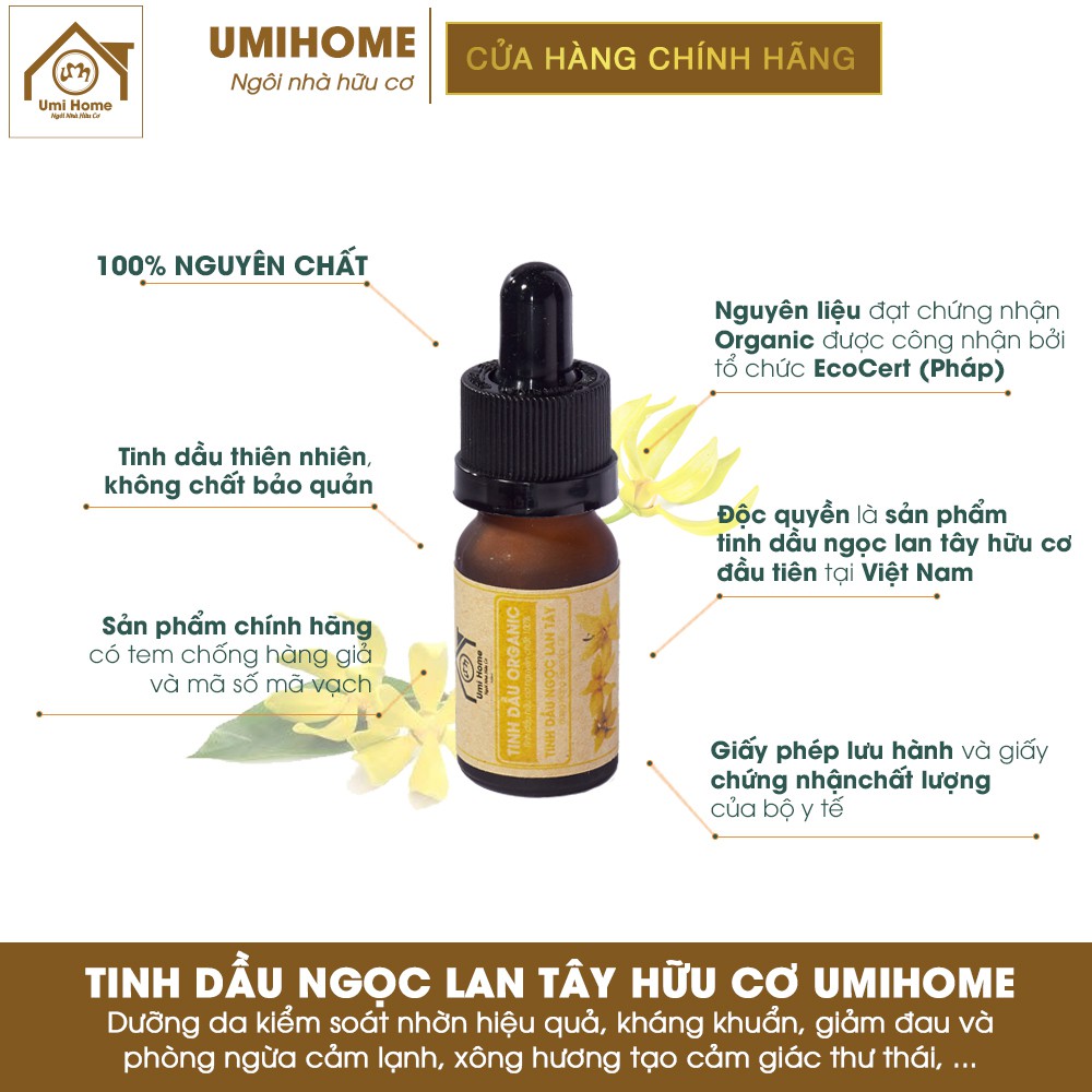 Combo 3 loại Tinh Dầu UMIHOME gồm Ngọc Lan Tây, Oải Hương, Gỗ Hồng (10mlx3) hữu cơ nguyên chất