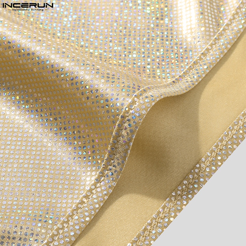 INCERUN Áo Liền Quần Cổ Chữ V Khoét Sâu Đính Kim Sa Lấp Lánh Thời Trang Cho Nam