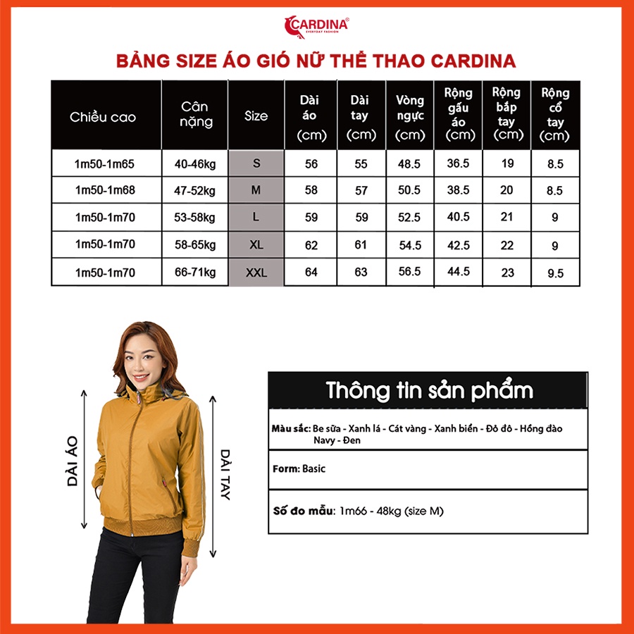 Áo gió nữ CARDINA 2 lớp lót lưới cao cấp siêu nhẹ cản gió cản bụi chống nước 2GFT