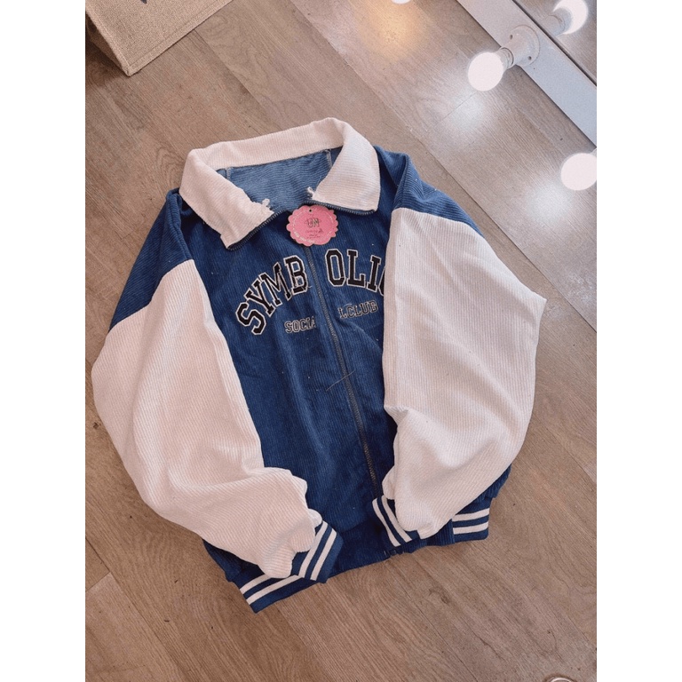 Áo Khoác Nhung 2 Lớp Lót Dù Cổ Bẻ Thêu Chữ Sịn Sò Form Rộng Mặc Thoáng Mát NEW UNISEX