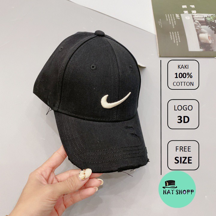 Mũ lưỡi trai rách ❤️ Nón thêu chữ NIKE phong cách Ulzzang form unisex nam nữ