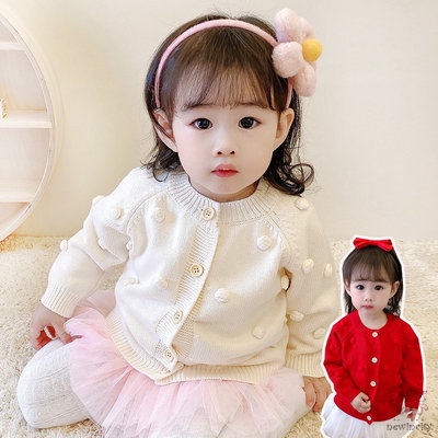 Áo khoác cardigan cổ tròn phối hoa văn đáng yêu cho bé gái