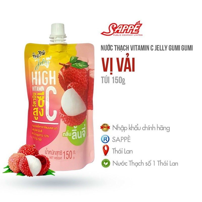 Nước Thạch Vitamin B-C Jelly Gumi Gumi Vị Vải Và Nho-Gói 150g