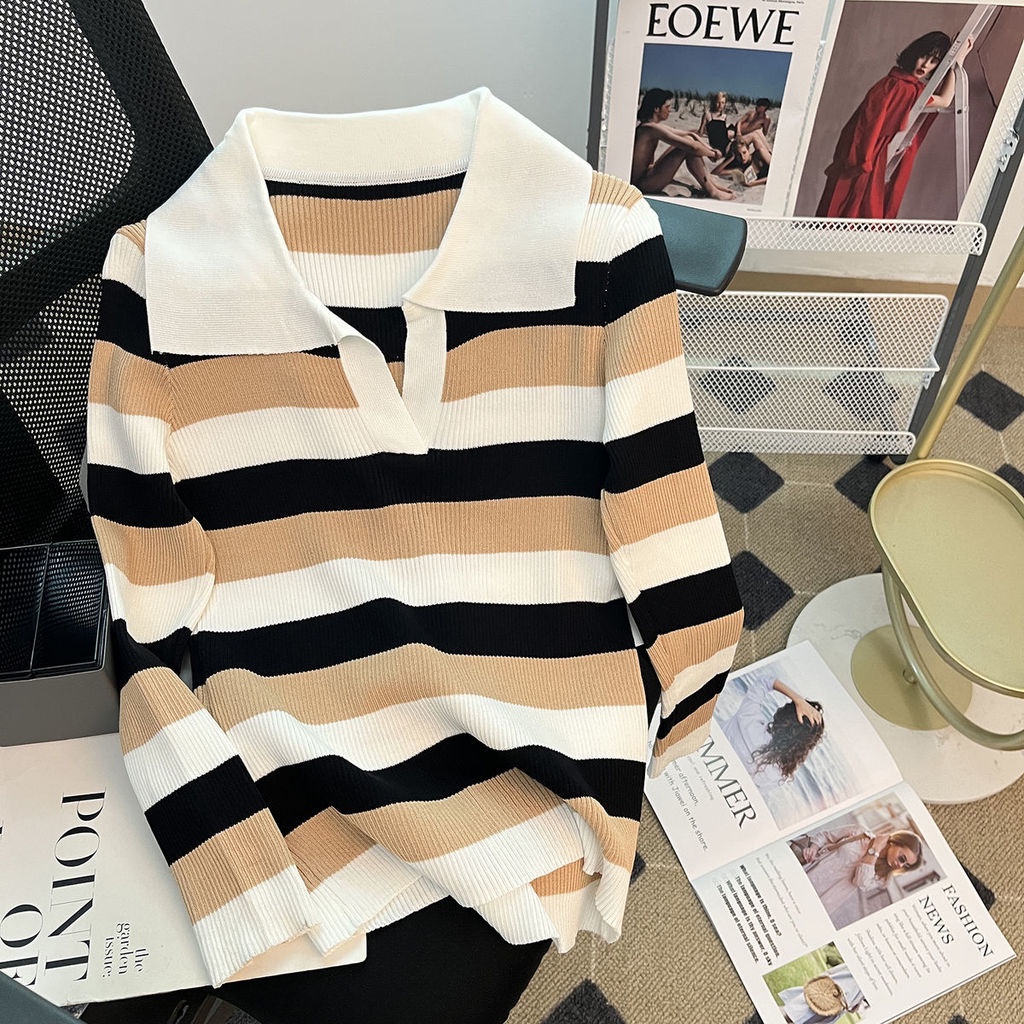 Áo Sơ Mi Dài Tay Họa Tiết Kẻ Sọc Phong Cách Phương Tây Mới Cho Nữ