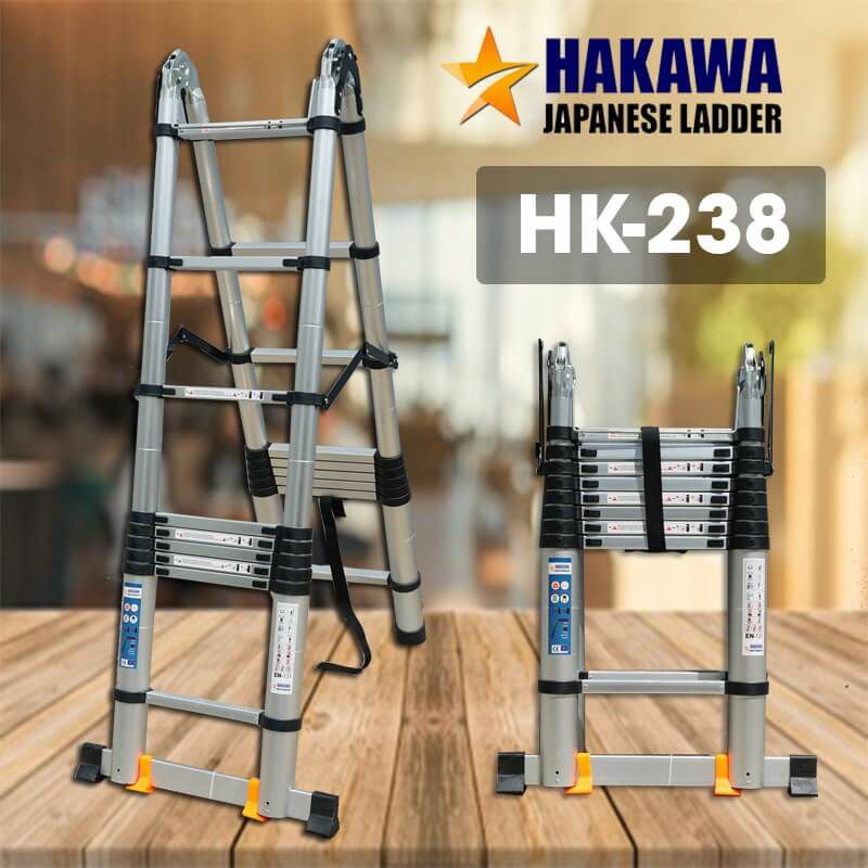Thang nhôm rút đôi chữ A HaKAWA HK-238 3,8m. sản phẩm chất lượng, chính hãng, giao hàng siêu tốc, bảo hành 2 năm