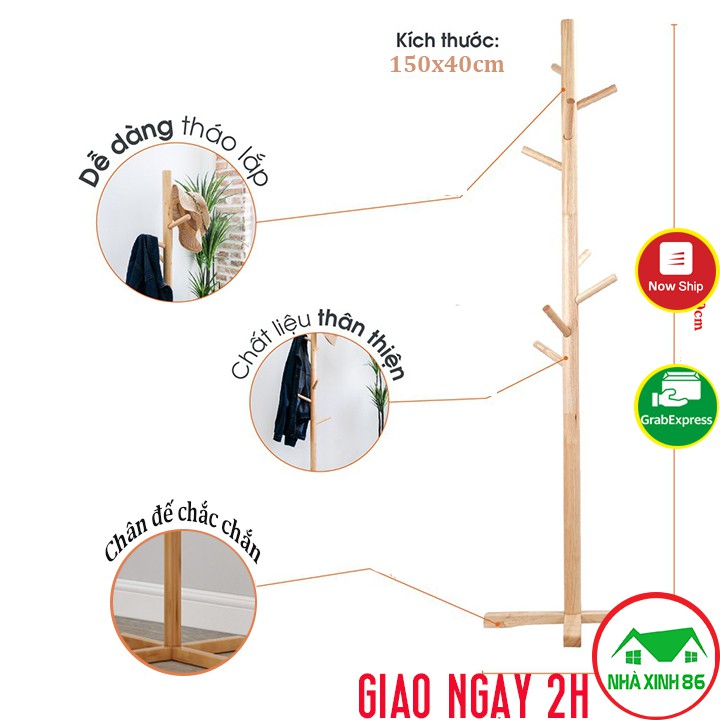 Cây treo quần áo gỗ thông cao cấp phong cách Hàn Quốc đã xử lý mối mọt cao 120cm, cây treo đồ gỗ decor