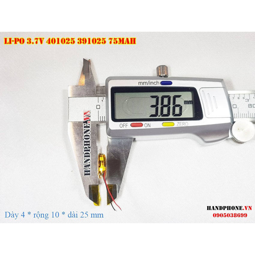 Pin Li-Po 3.7V 75mAh 401025 391025  (Lithium Polyme) cho tai nghe Bluetooth,Camera hành trình,cân điện tử,máy ghi âm