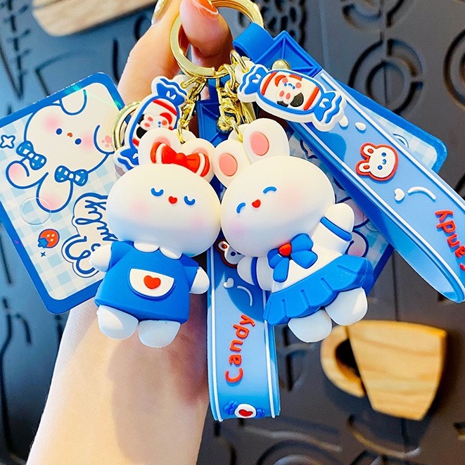 Móc khoá Bé Thỏ Trắng Candy kèm dây, phụ kiện balo, túi xách xinh xắn