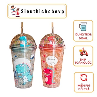 Cốc uống nước hình khủng long siêu cute có ống hút