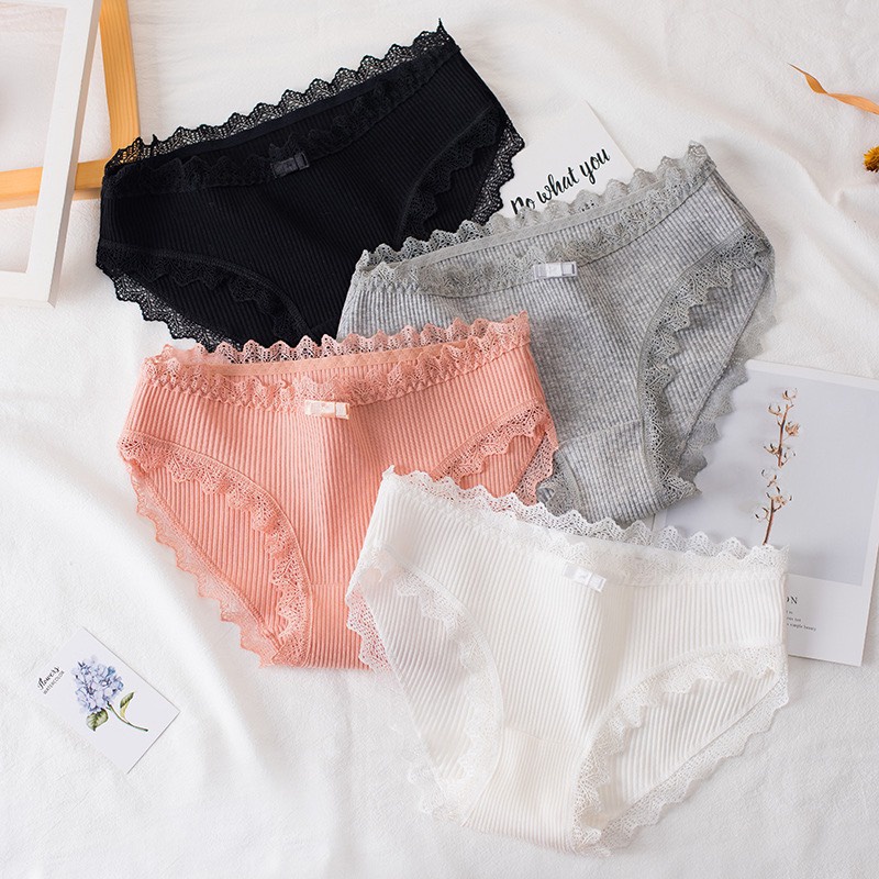 Quần Lót Nữ Cotton Viền Ren Gân Tăm Kháng Khuẩn Hoạ Tiết Viền Ren Sexy Mã 029