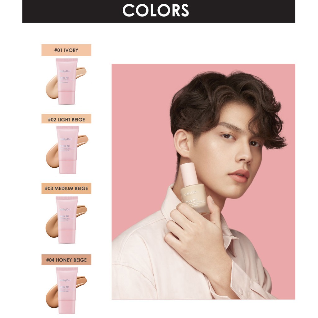 Kem nền Cathy dol 0dạng lỏng kiểm soát dầu che lỗ chân lông tự nhiên Cathy Doll Skin Fit Nude Matte Foundation 15ml