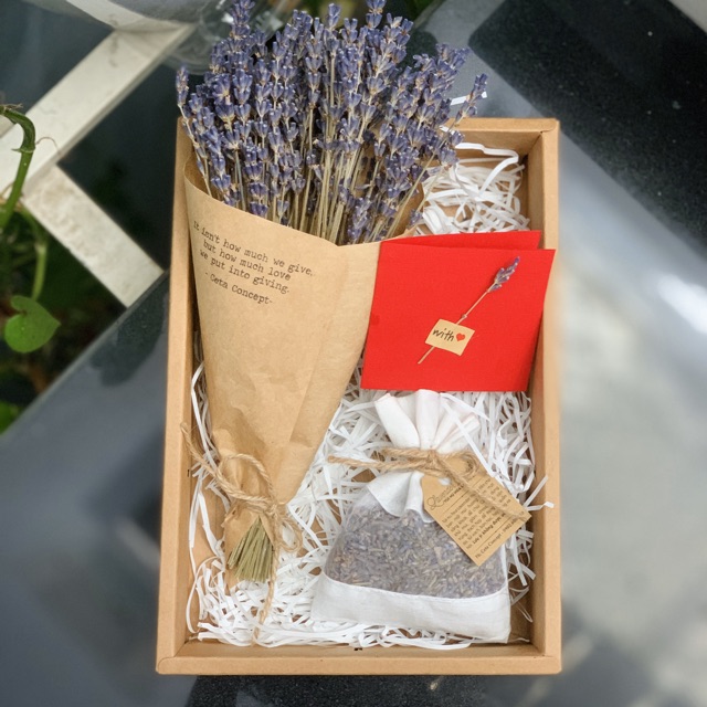 Quà tặng bạn gái, quà tặng sinh nhật, quà tặng hoa khô handmade Lavender Gift Box (Hộp draft cao cấp)