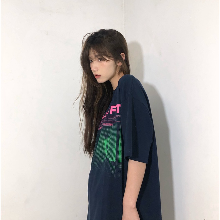 Áo Thun Tay Ngắn Màu Sắc Retro Phong Cách Hàn Quốc Cho Nữ