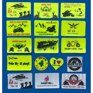 combo 16 chiếc logo phượt , tem phản quang , tem xe , tem phượt , logo phản quang